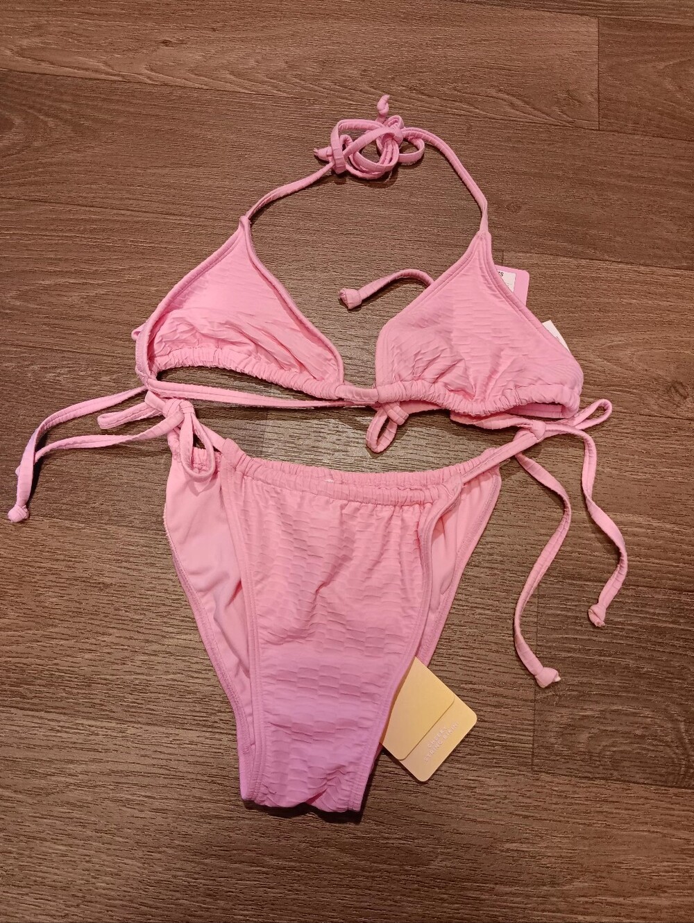 Stoney Clover Lane Pink Tie-Side Triangle Bikini Set